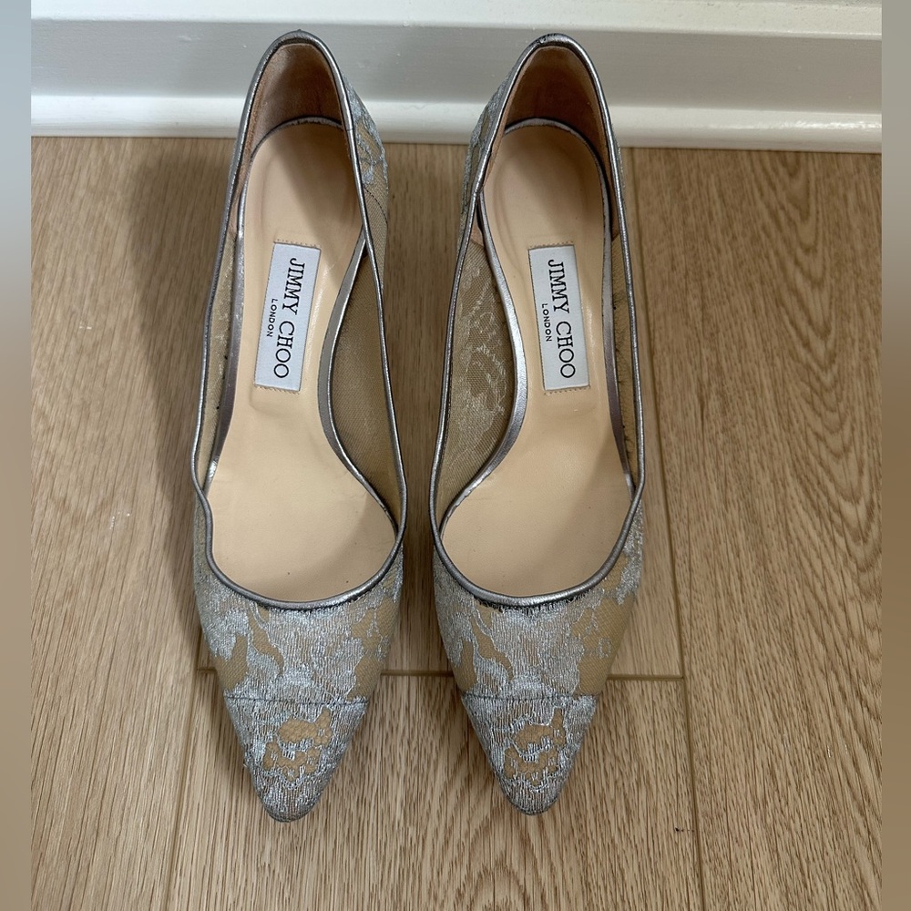 Jimmy Choo Silver Lace Romy 60 Heel Bridal Shoe